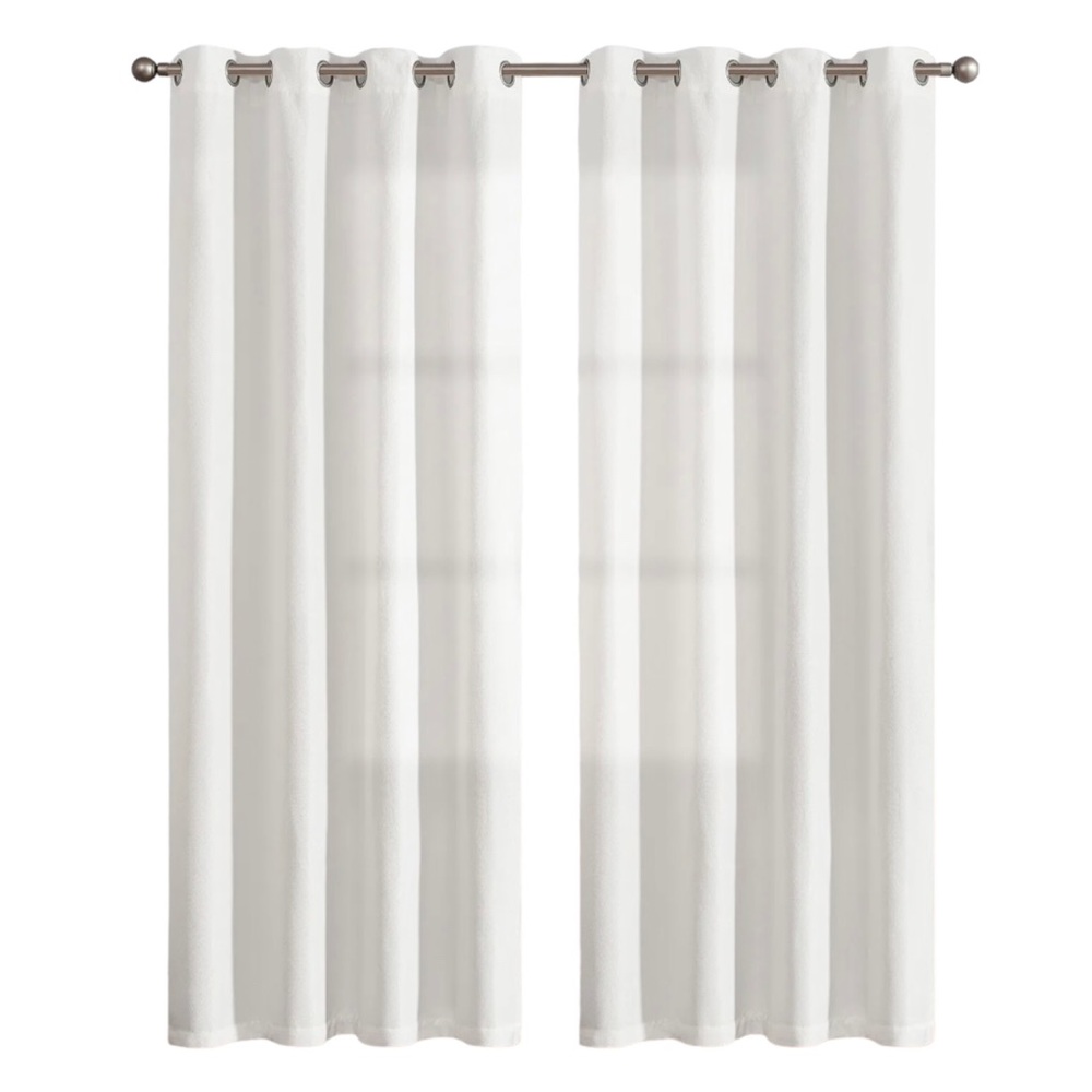 Lot (2) Studio 3B Curtain Panels White Cotton Linen 52 X 84 Grommet Blackout